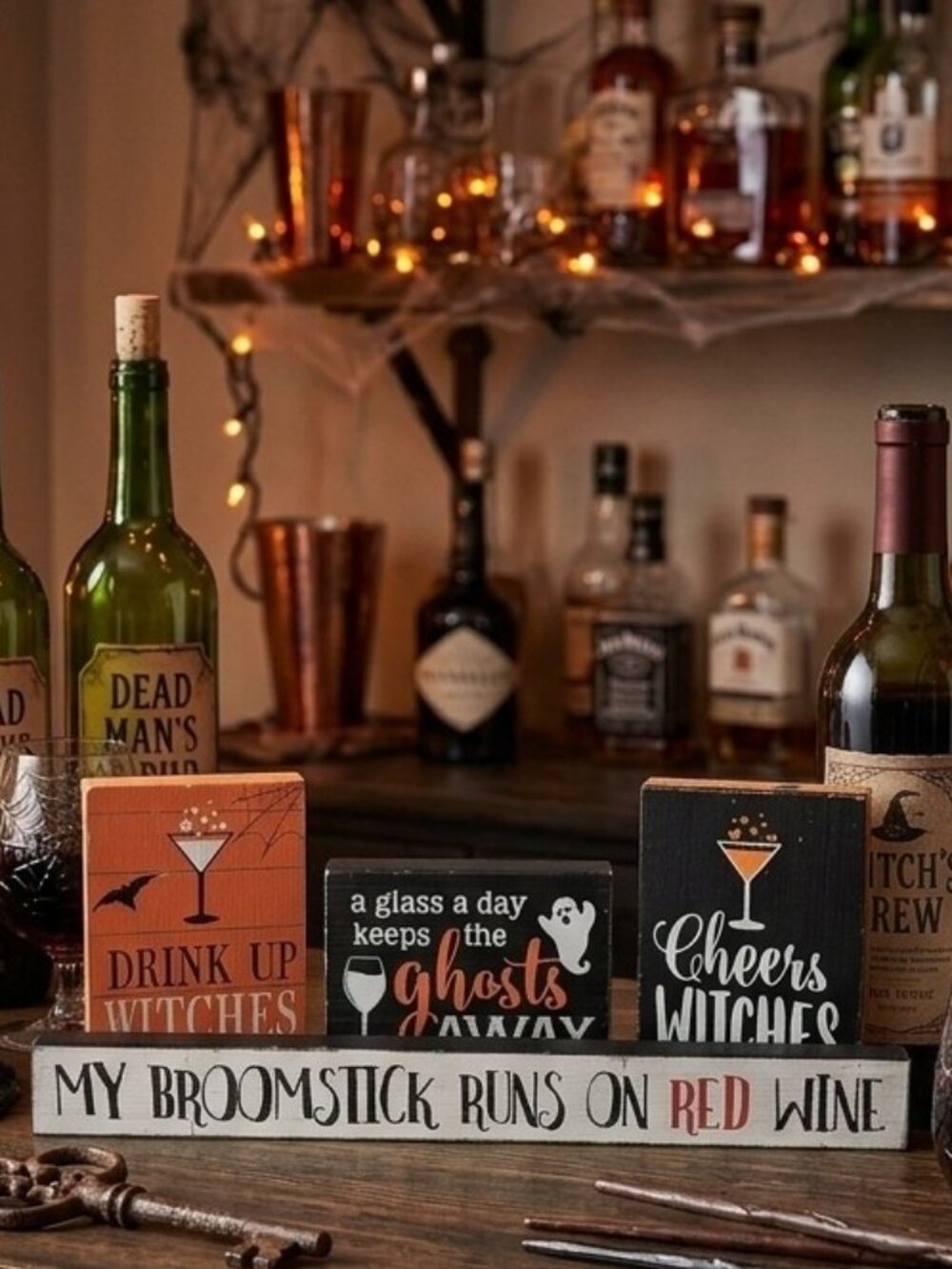 Quill To Paper Halloween Witch Wine Wood Box Signs Set Lot of 4 Decor Primitive